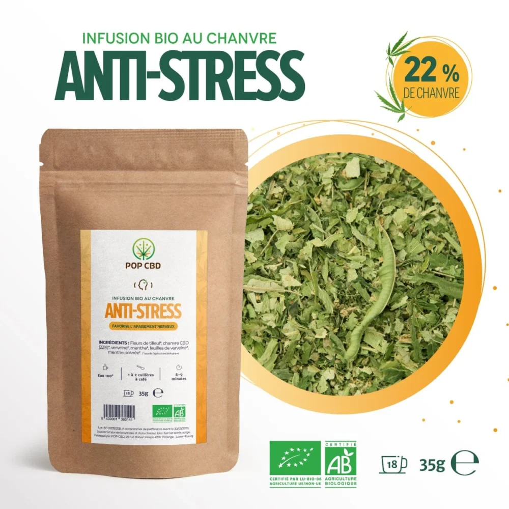 Pack 3 Infusions Bio Anti-Stress, Mangue, Thé Vert Détox, au Chanvre CBD – Image 2